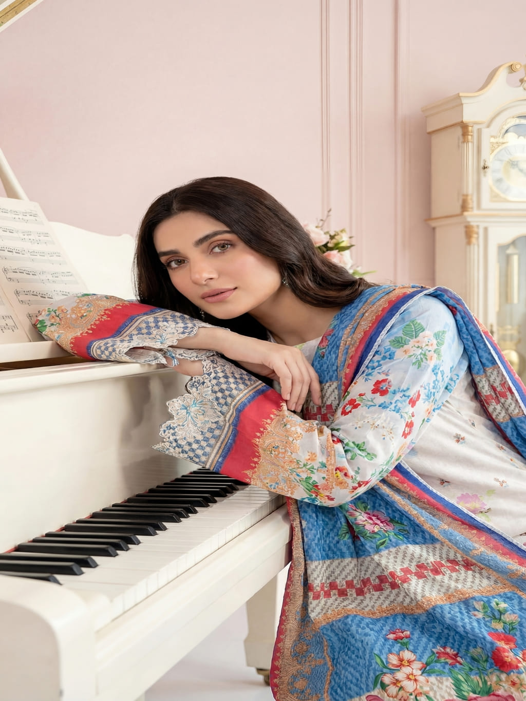 Unstitched Embroided Lawn Print 3 Piece