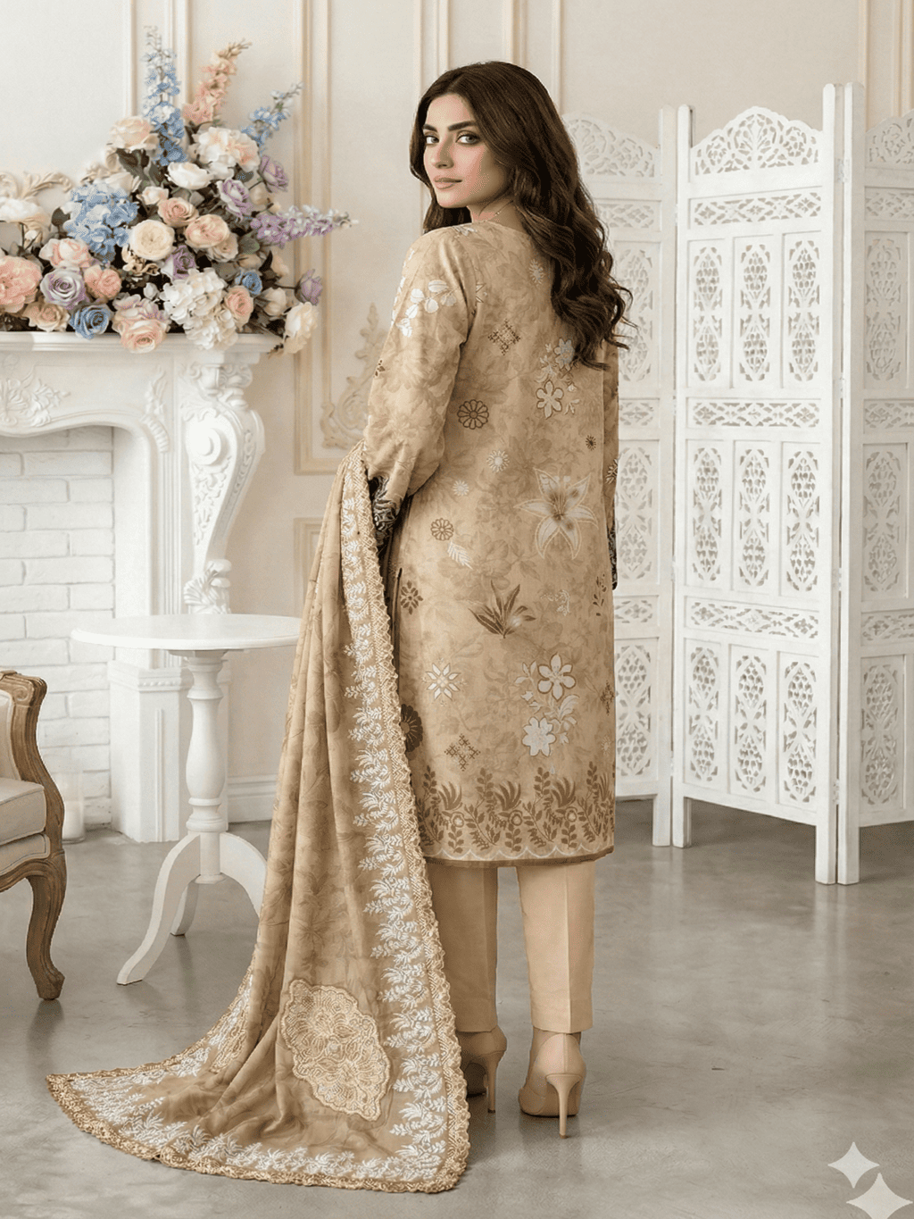 Unstitched Embroidered Digital Print Lawn 3 Piece