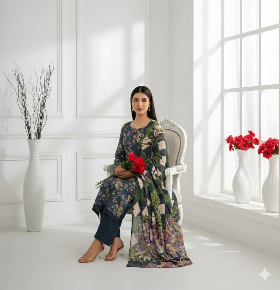 Unstitched Printed Lawn 3 Piece