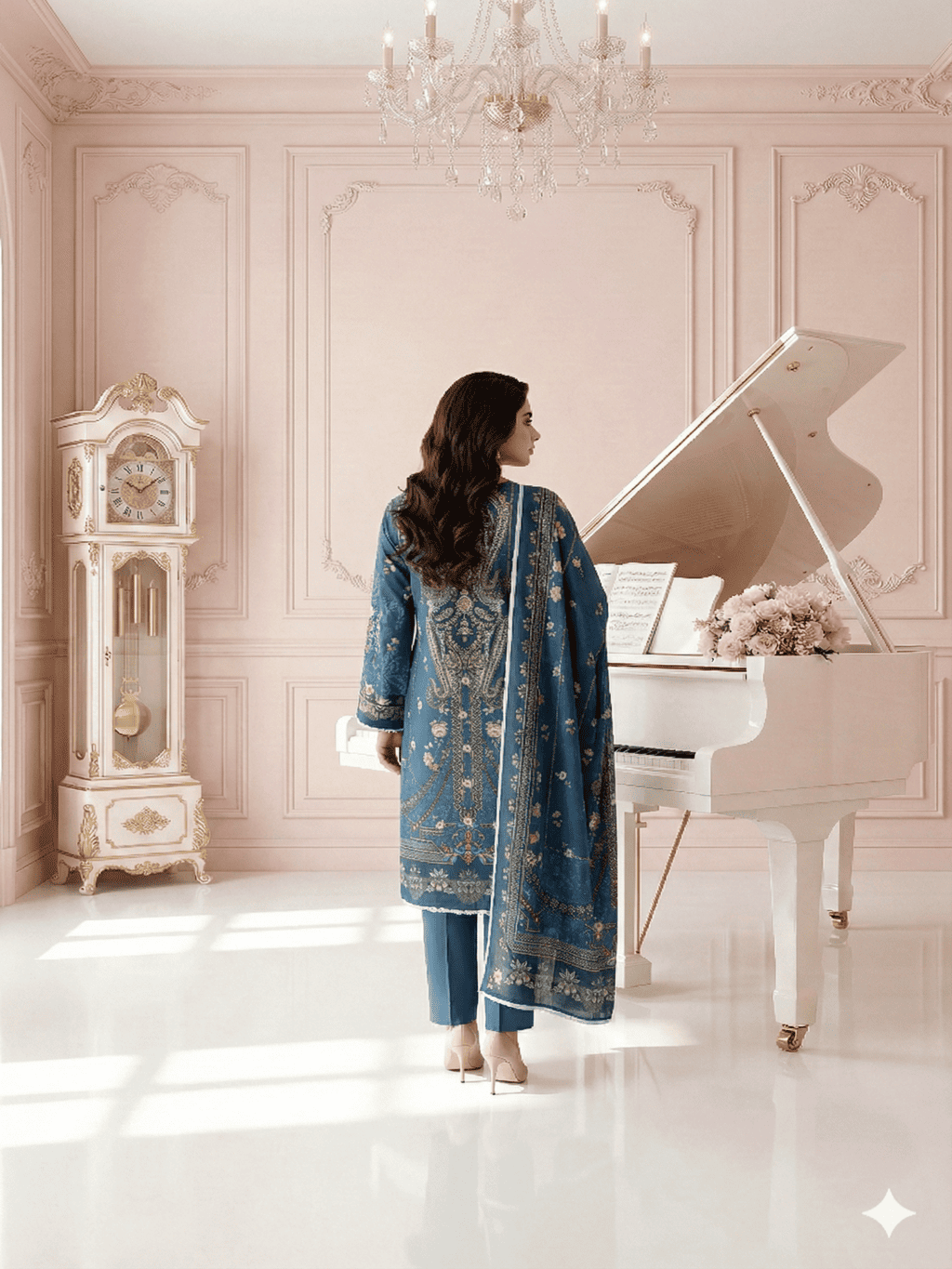 Unstitched Embroided Lawn print 3 piece