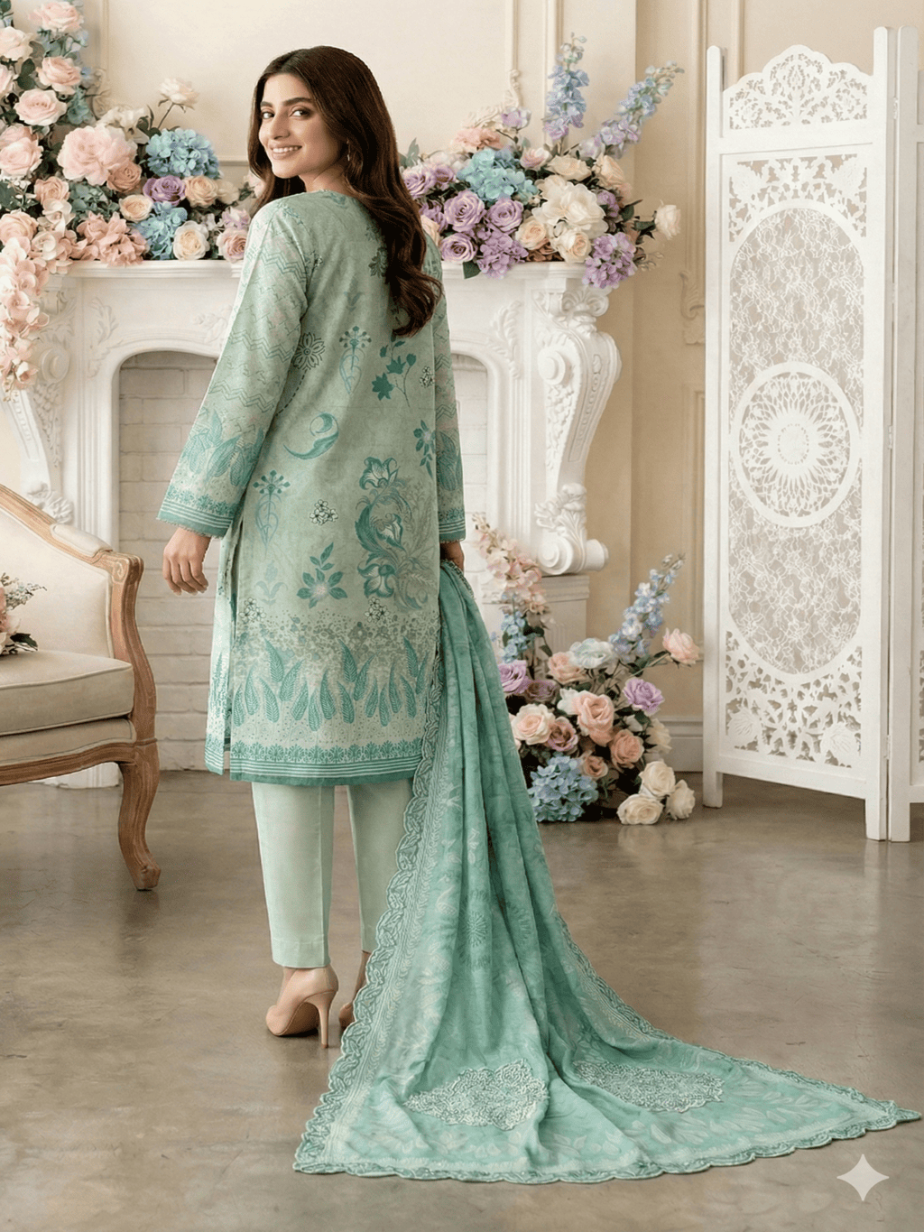 Unstitched Embroidered Digital Print Lawn 3 Piece