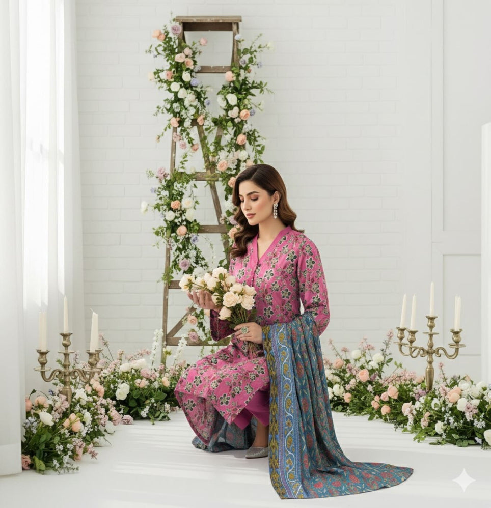 Unstitched Printed Lawn 3 Piece