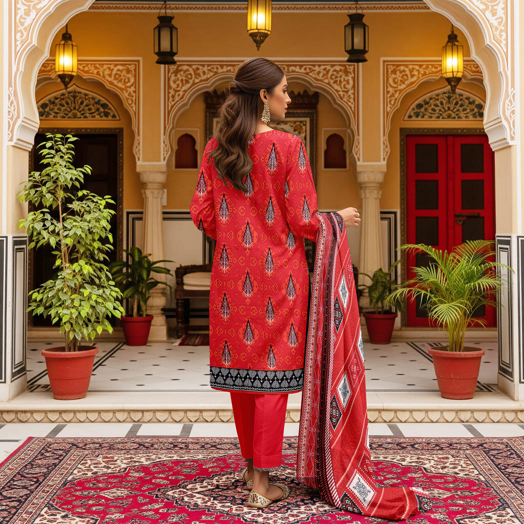 Unstitched Printed Karandi 3 Piece