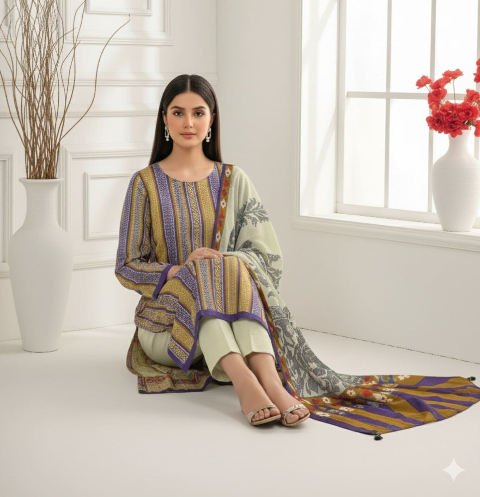Unstitched Printed Lawn 3 Piece