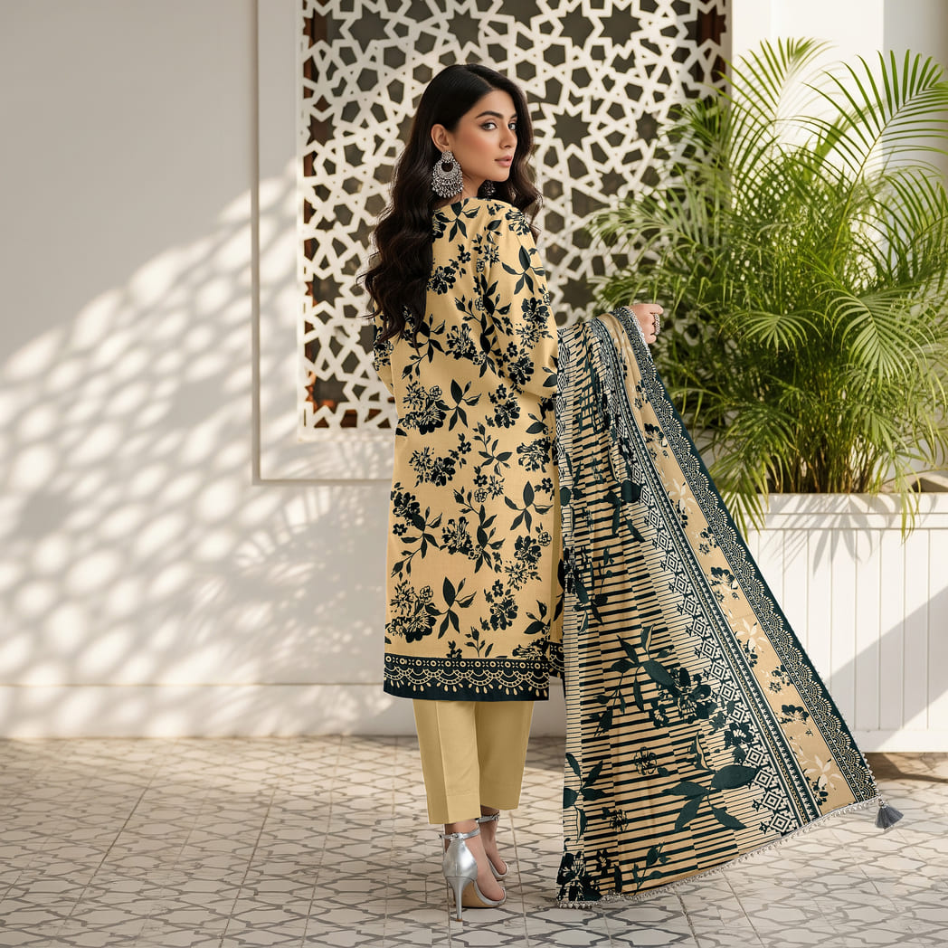 Unstitched Printed Karandi 3 Piece