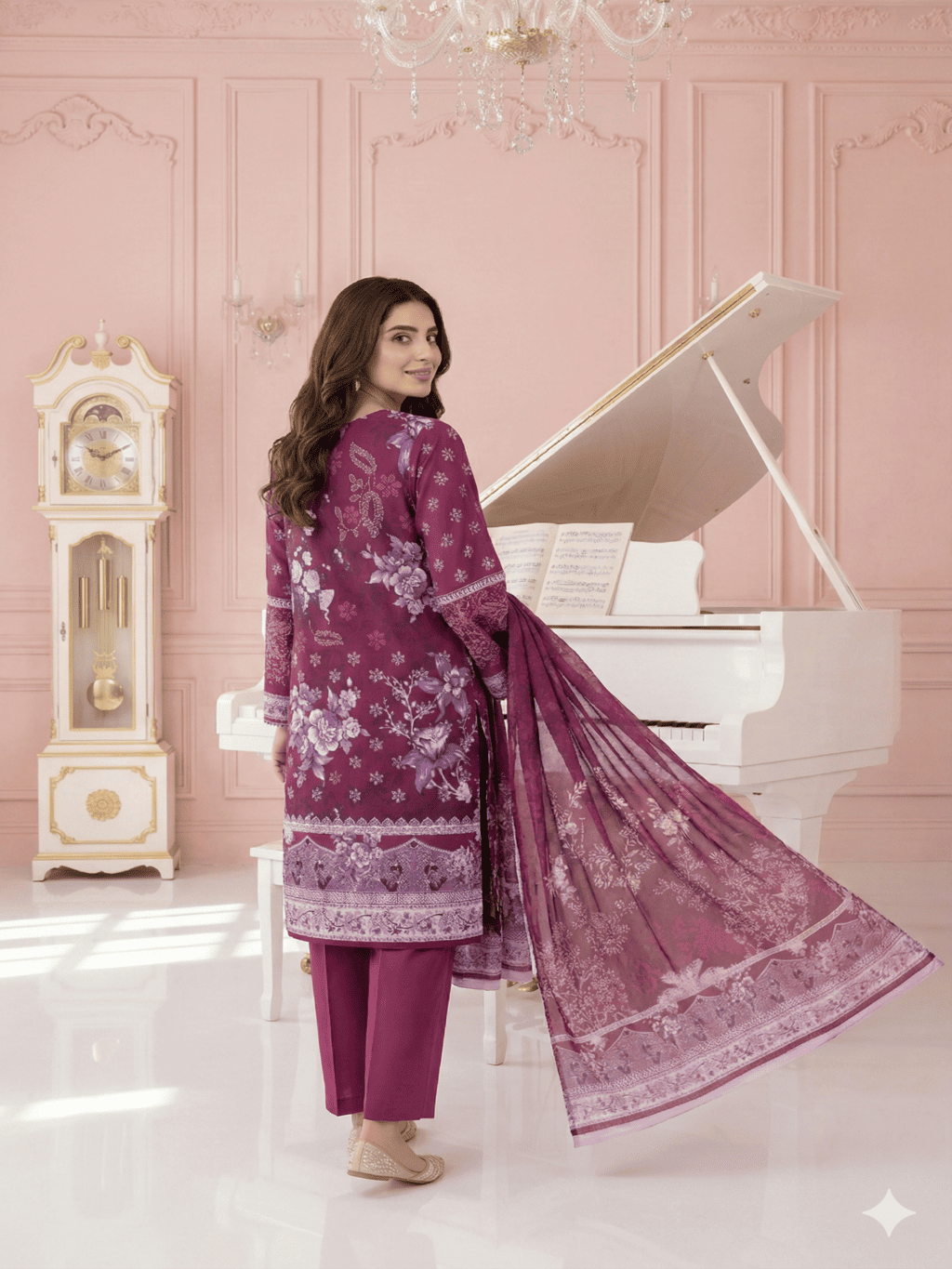 Unstitched Embroided Lawn Print 3 Piece