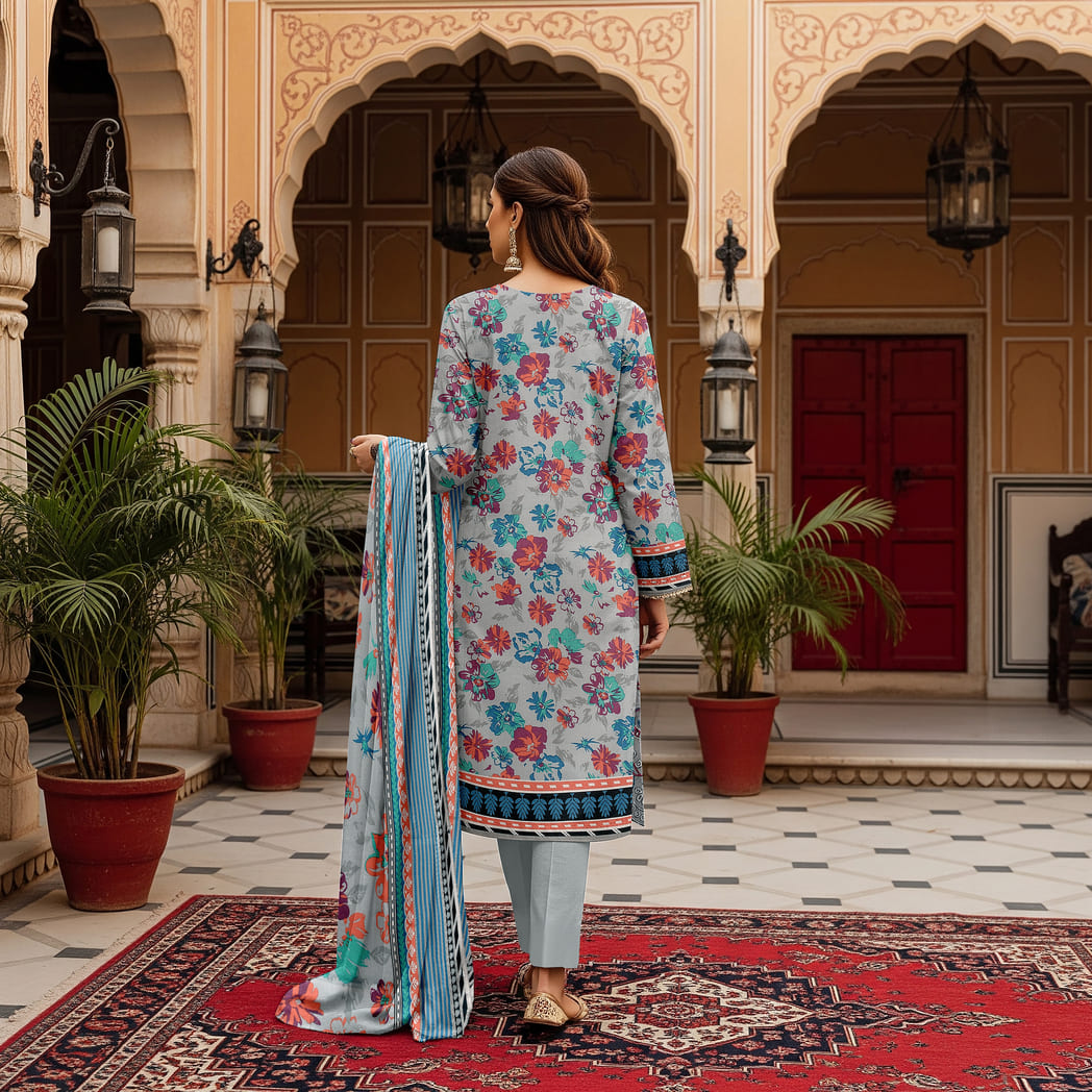 Unstitched Printed Karandi 3 Piece