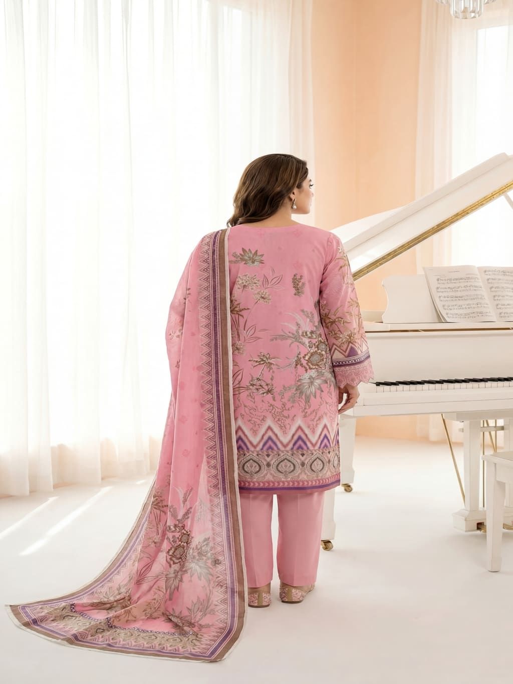 Unstitched Embroided Lawn Print 3 Piece
