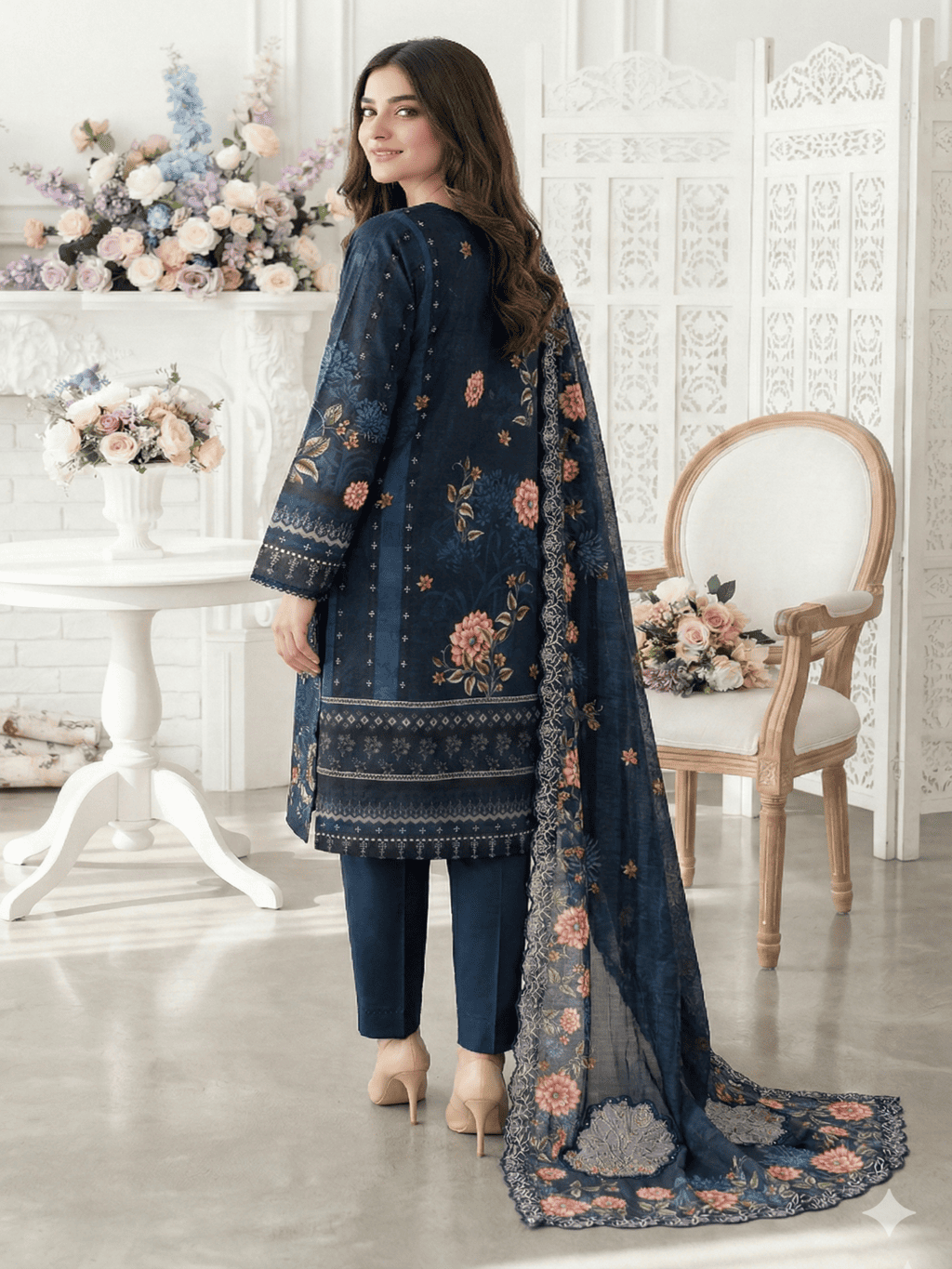 Unstitched Embroided Digital Print Lawn 3 Piece