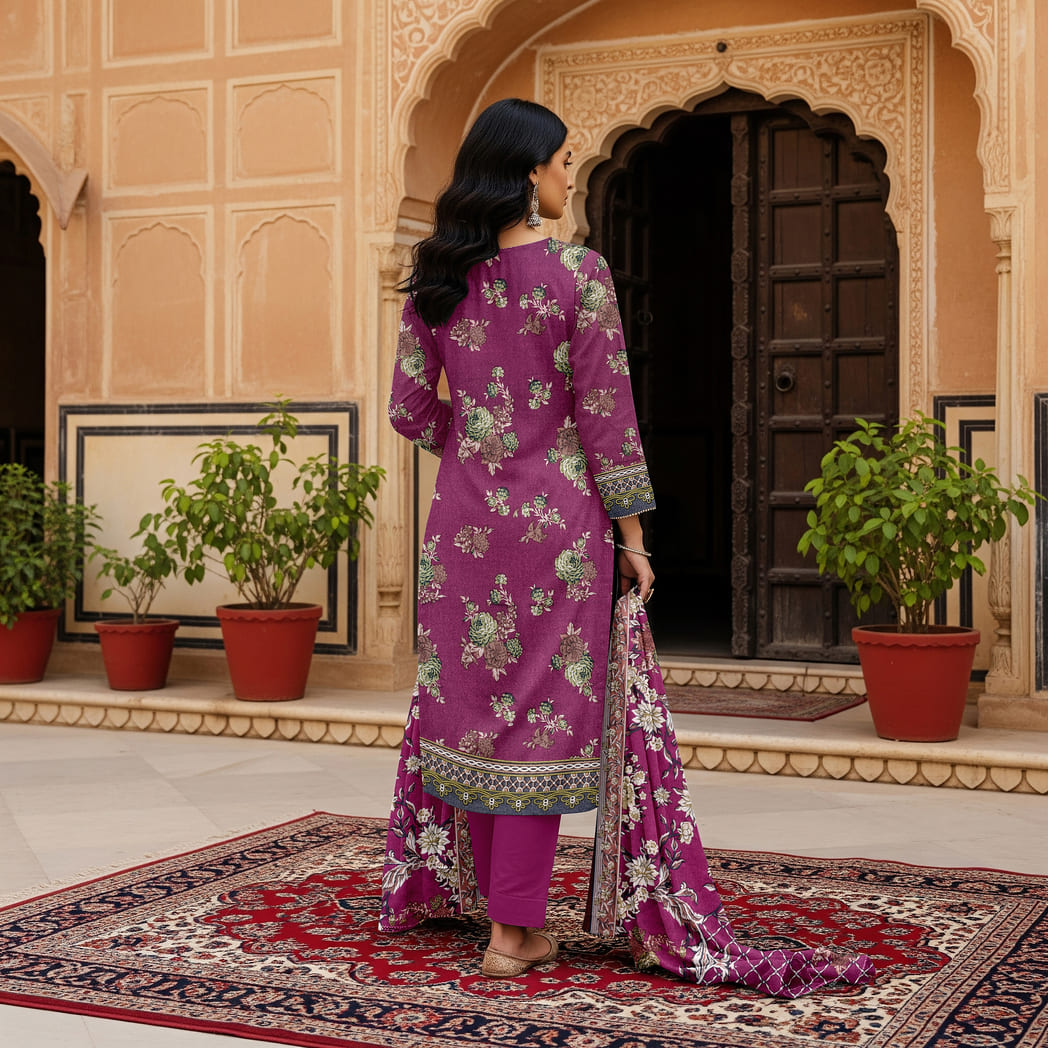 Unstitched Printed Karandi 3 Piece