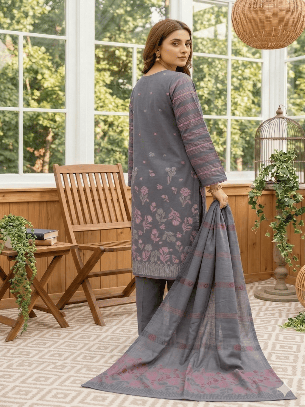 Jacquard Brosha Lawn 3 Piece Suit Unstitched