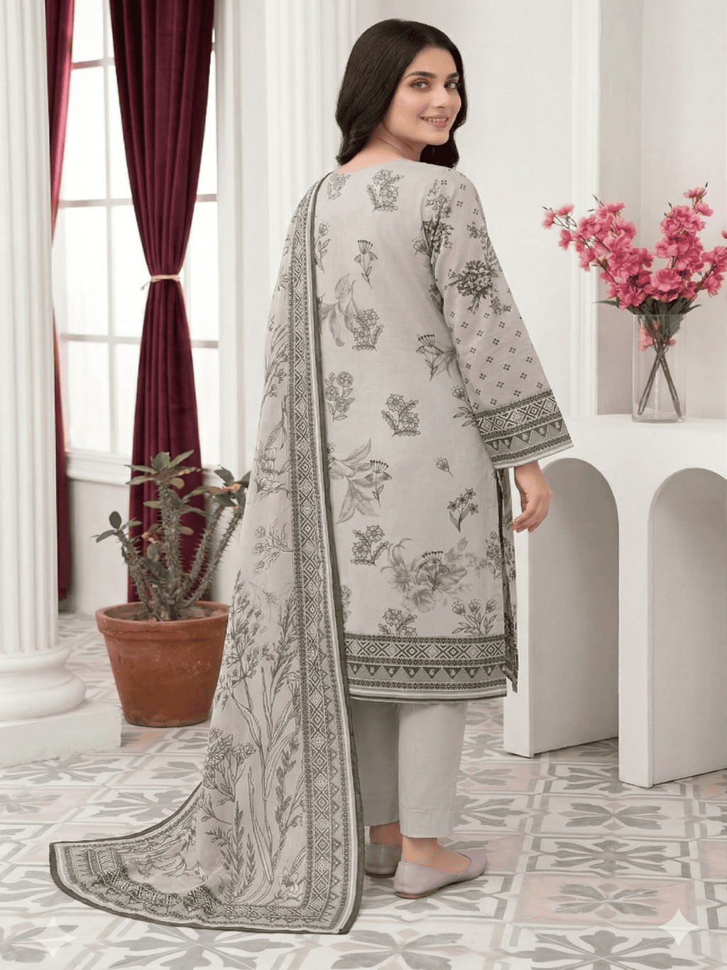 Unstitched Digital Printed Lawn 3 Piece Suit