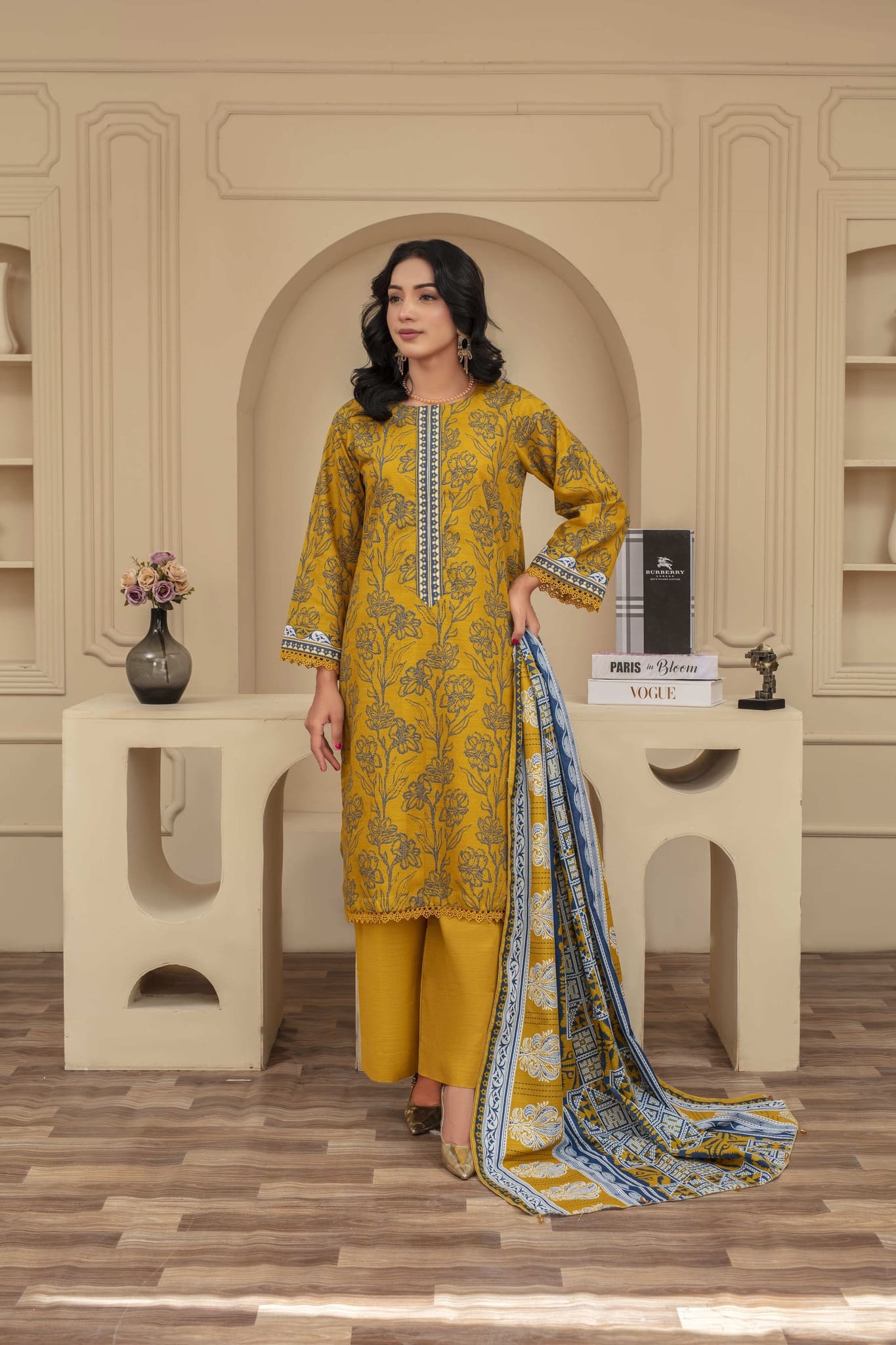 Unstitched Printed Khaddar 3 Piece