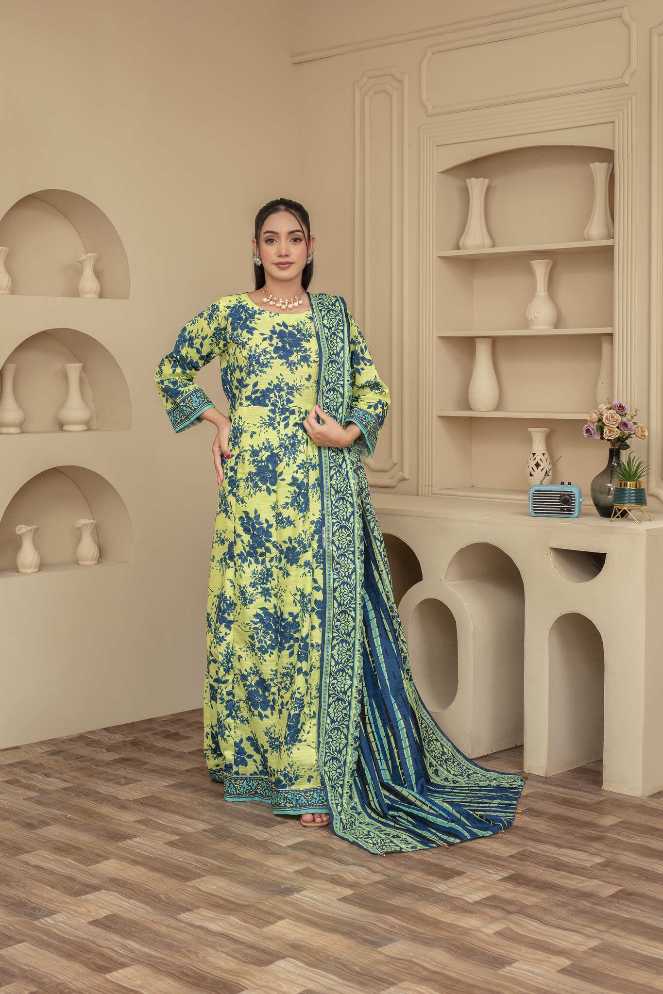 Unstitched Printed Khaddar 3 Piece