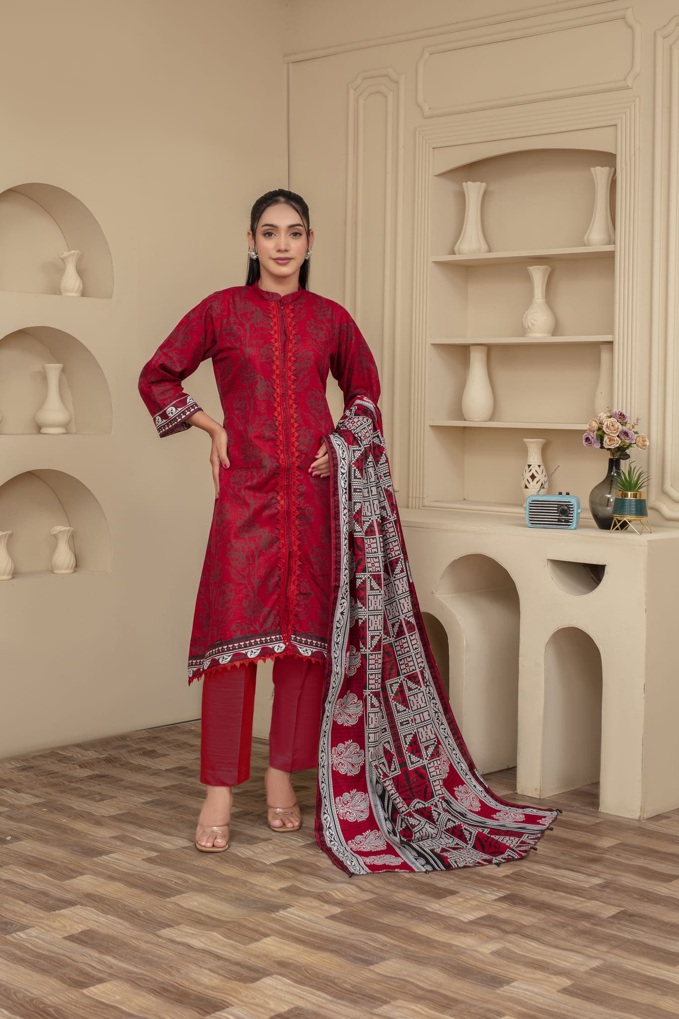 Unstitched Printed Khaddar 3 Piece