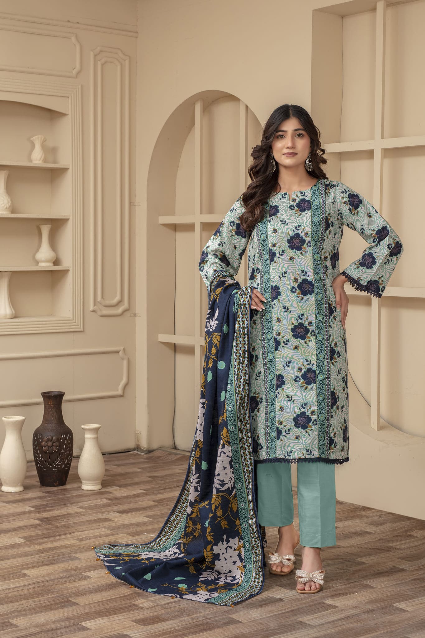 Unstitched Printed Khaddar 3 Piece