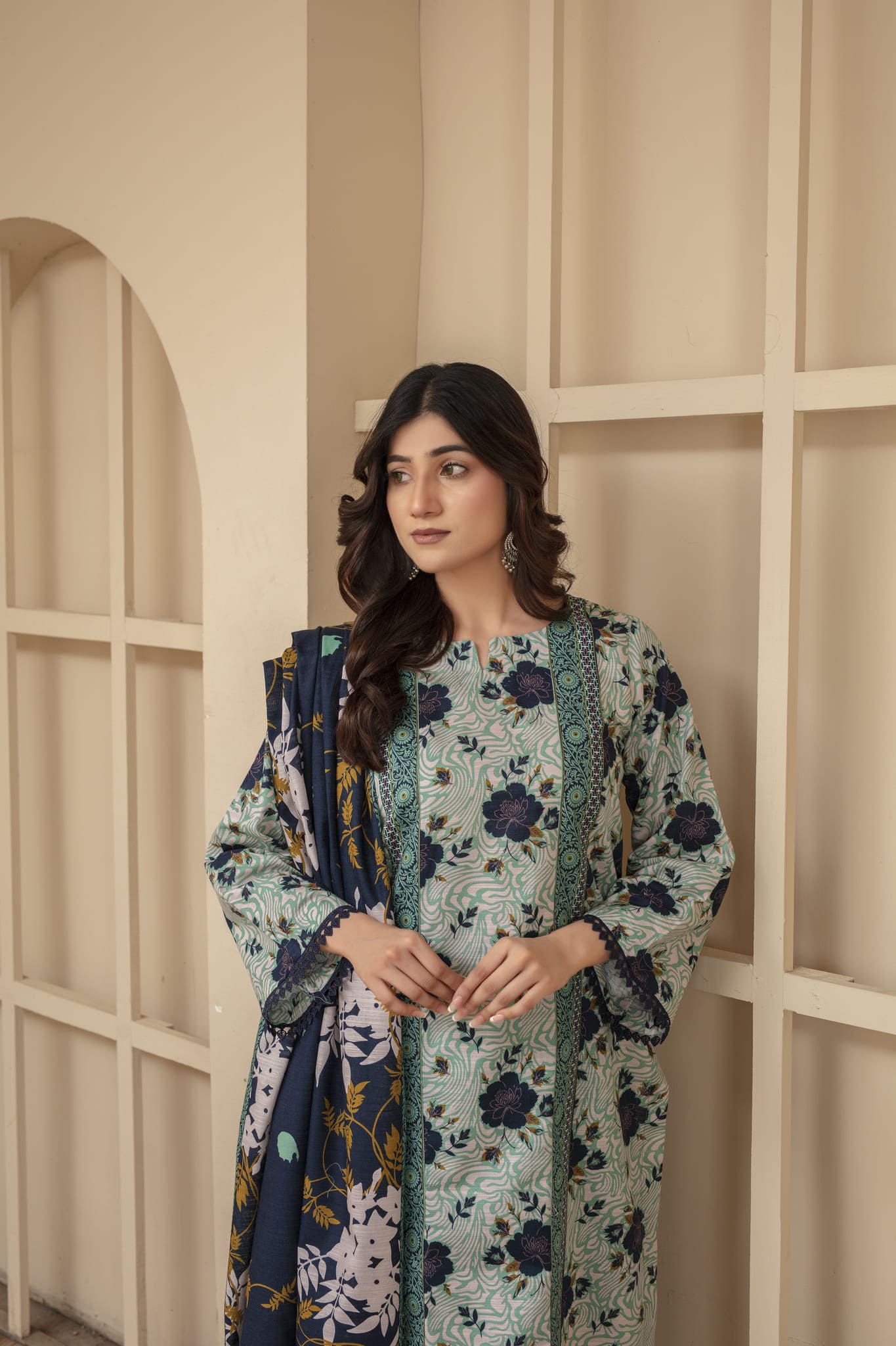 Unstitched Printed Khaddar 3 Piece
