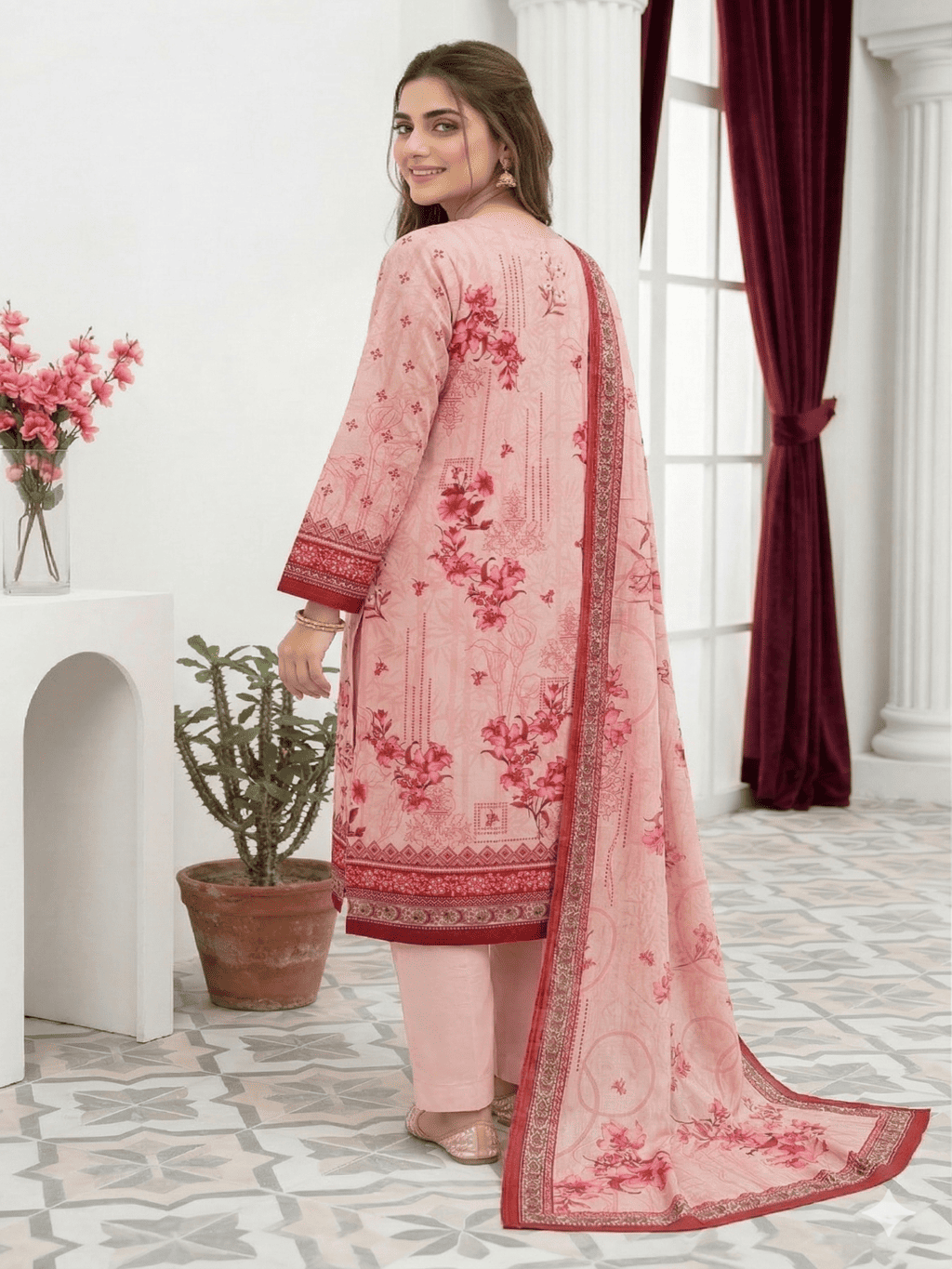 Unstitched Digital Printed Lawn 3 Piece Suit
