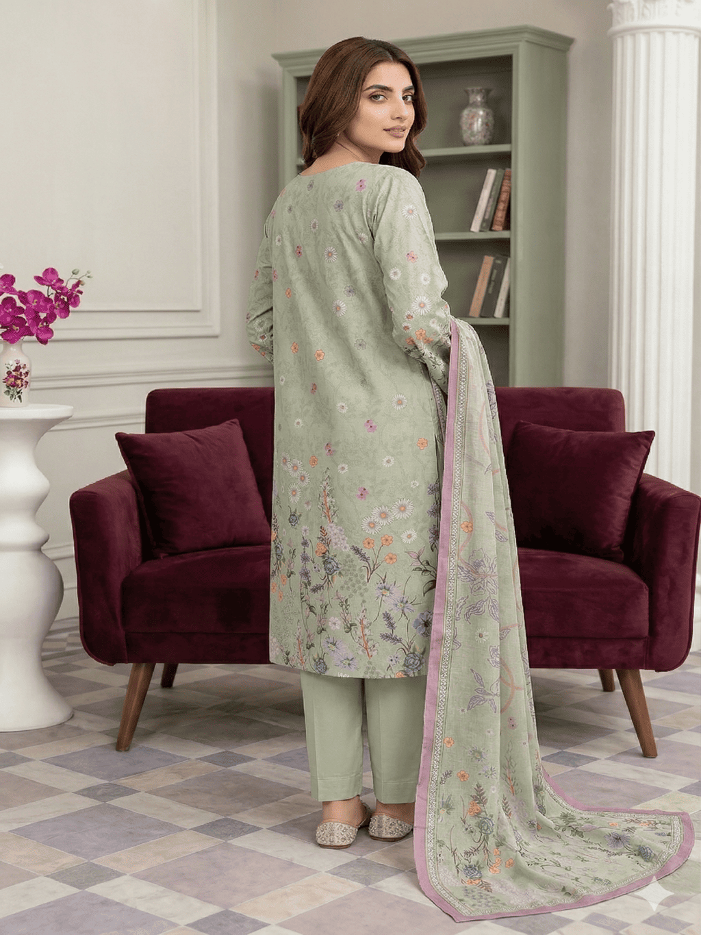 Unstitched Digital Printed Lawn 3 Piece Suit