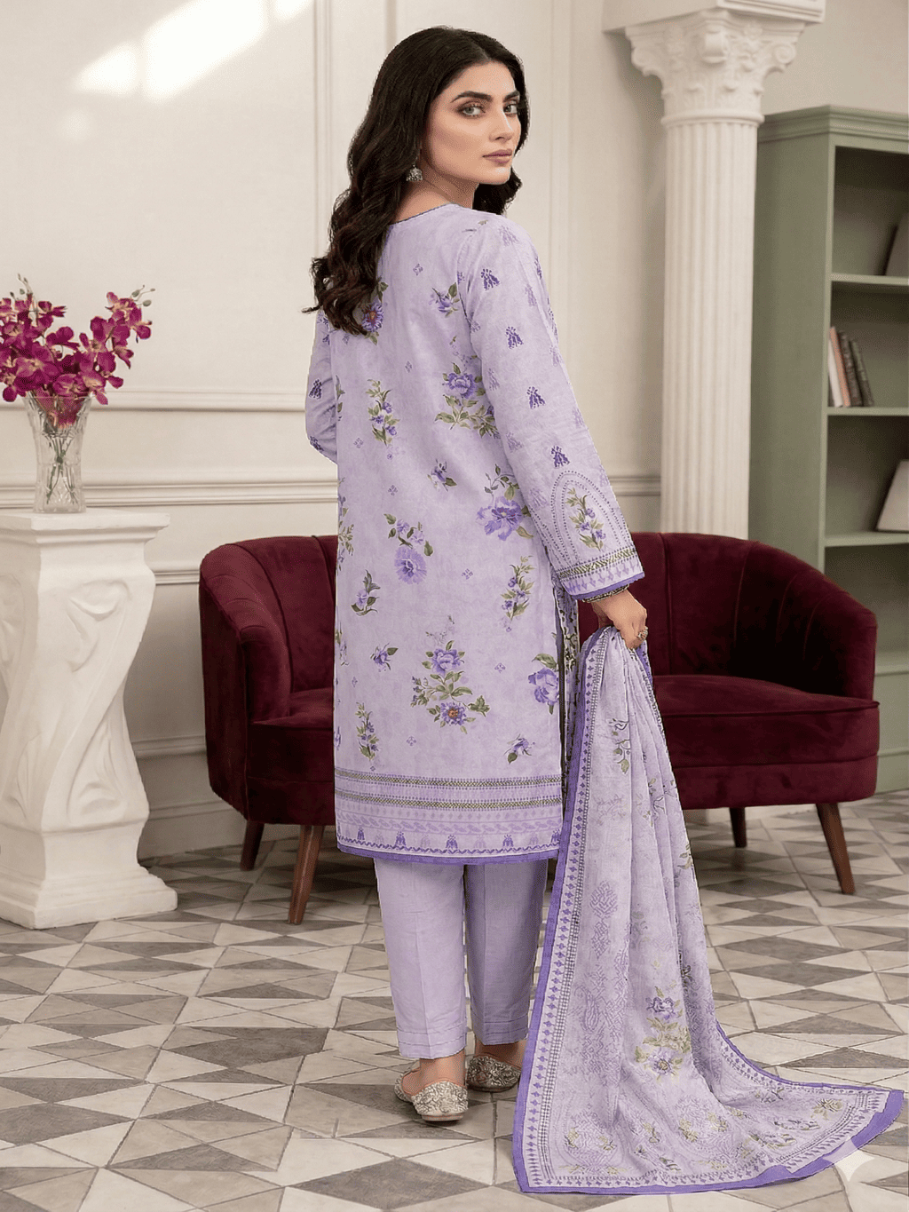 Unstitched Digital Printed Lawn 3 Piece Suit