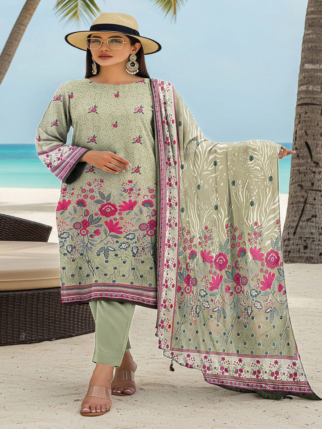 Unstitched Printed Lawn 3 Piece Suit