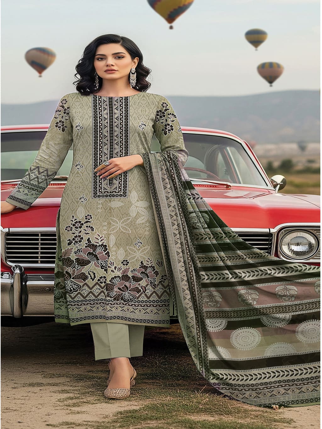 Unstitched Printed Lawn 3 Piece Suit