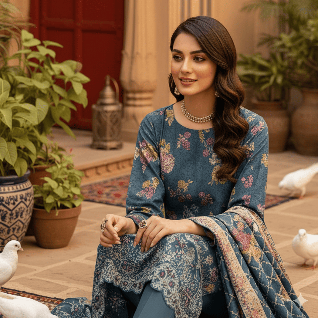 Unstitched Printed Karandi 3 Piece