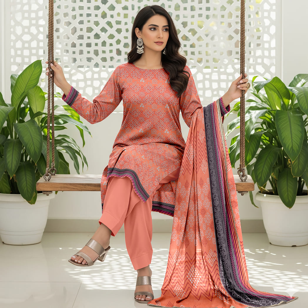 Unstitched Printed Karandi 3 Piece