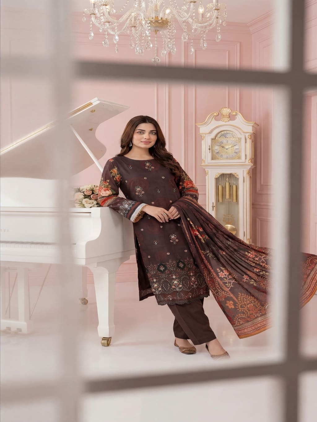 Unstitched Embroided Lawn Print 3 Piece