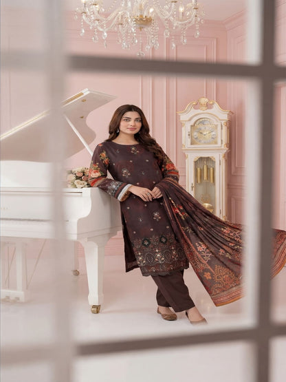 Unstitched Embroided Lawn Print 3 Piece