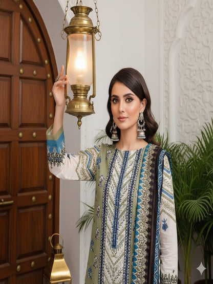 Unstitched Printed Lawn 3 Piece