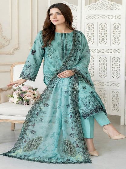 Unstitched Embroided Digital Print Lawn 3 Piece