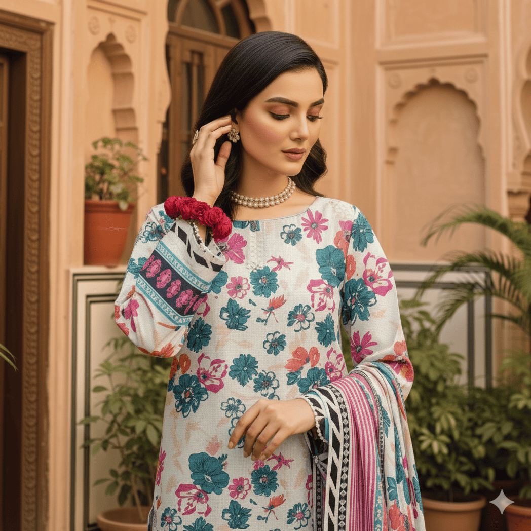 Unstitched Printed Karandi 3 Piece