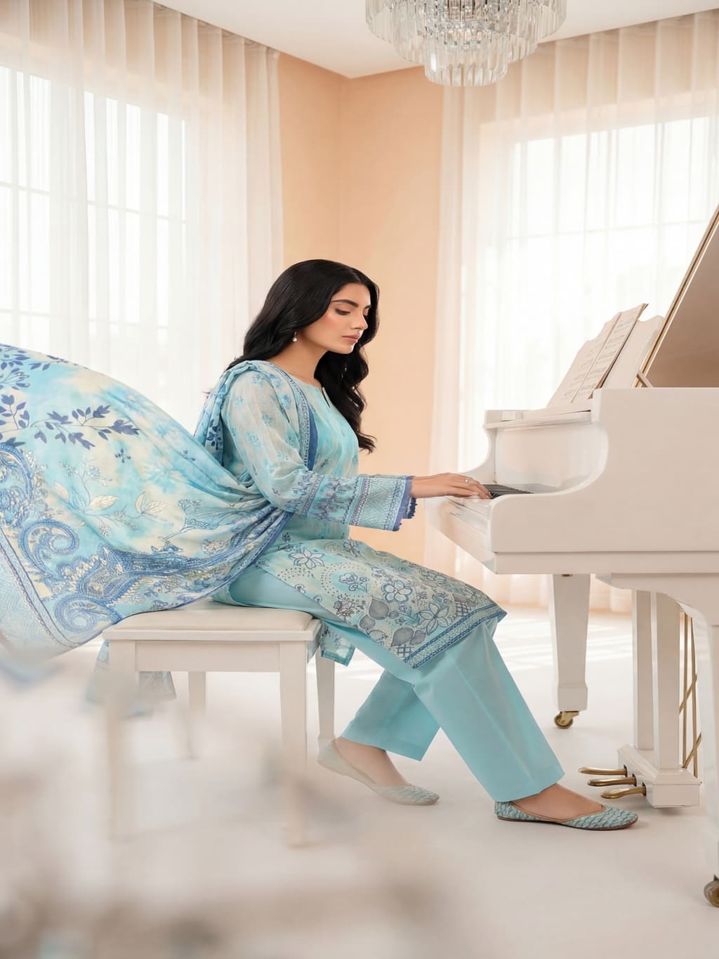 Unstitched Embroided Lawn Print 3 Piece