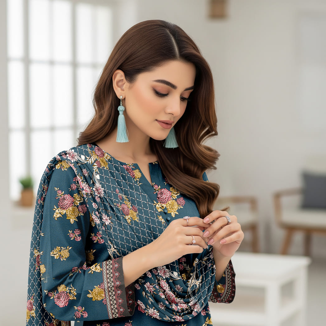 Unstitched Printed Karandi 3 Piece