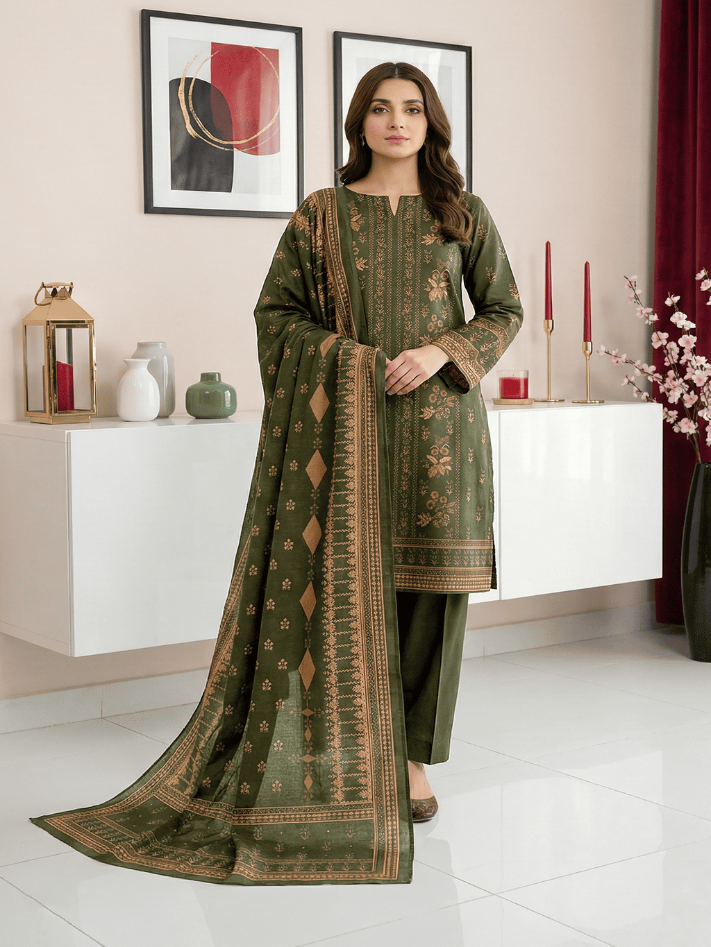Unstitched Printed Lawn 3 Piece