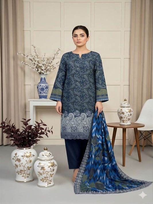 Digital Printed Embroided Lawn 3 Piece Suit Unstitched