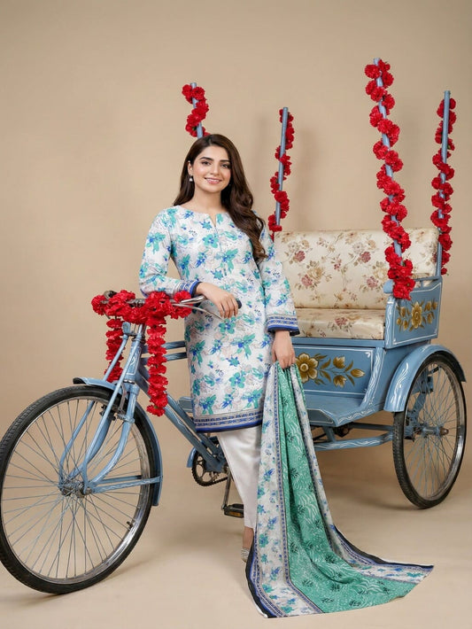 Unstitched Printed Lawn 3 Piece