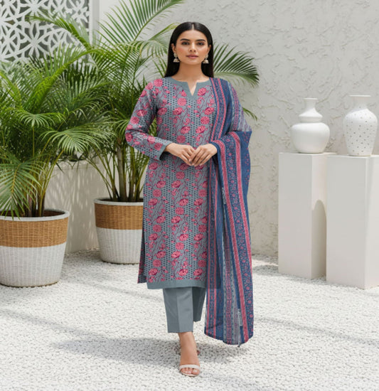 Unstitched Printed Lawn 3 Piece