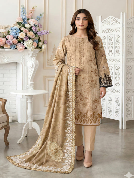 Unstitched Embroidered Digital Print Lawn 3 Piece