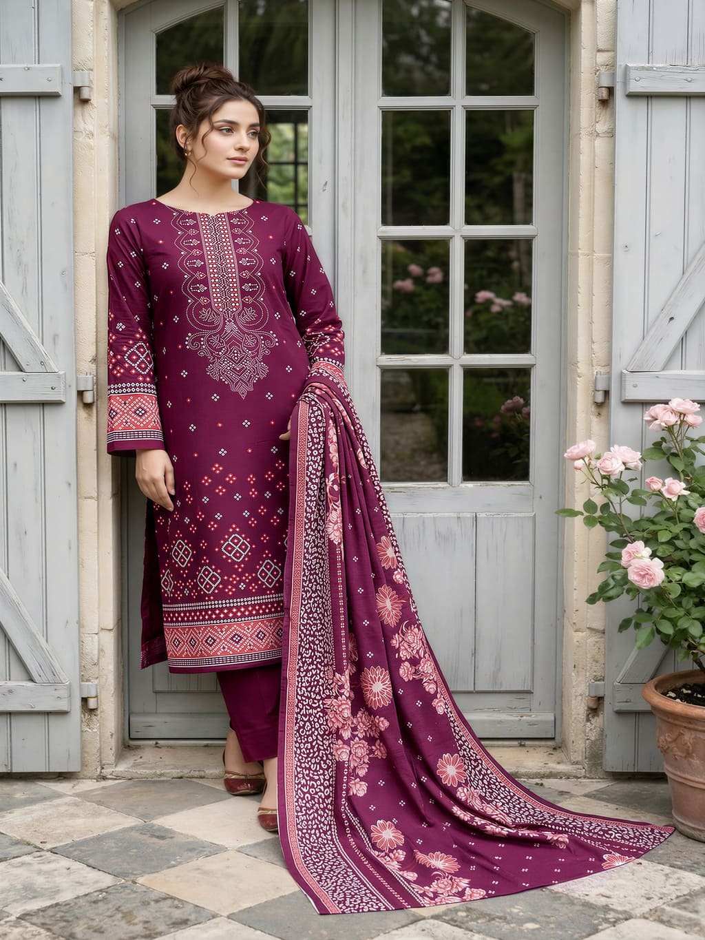 Unstitched Printed lawn 3 Piece Suit