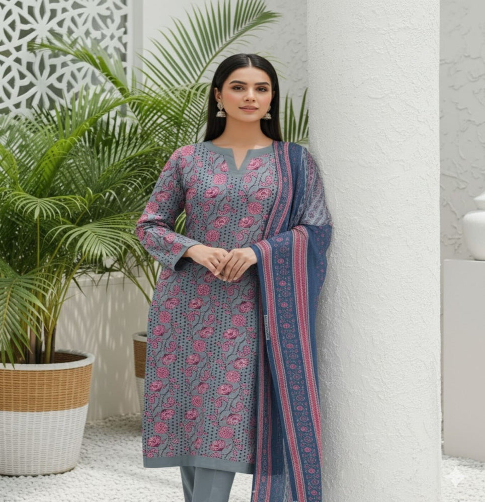 Unstitched Printed Lawn 3 Piece