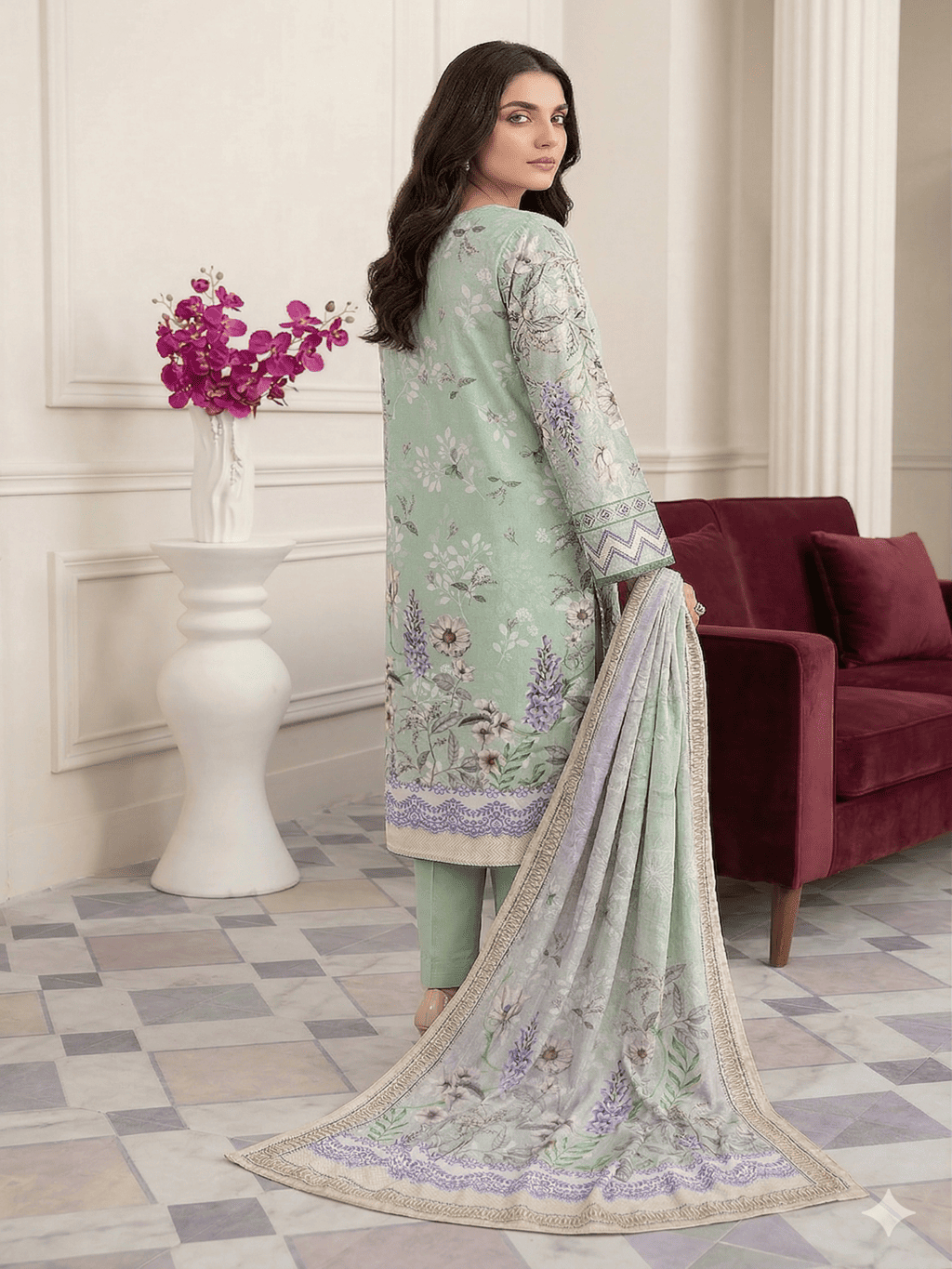 Unstitched Digital Printed Lawn 3 Piece Suit