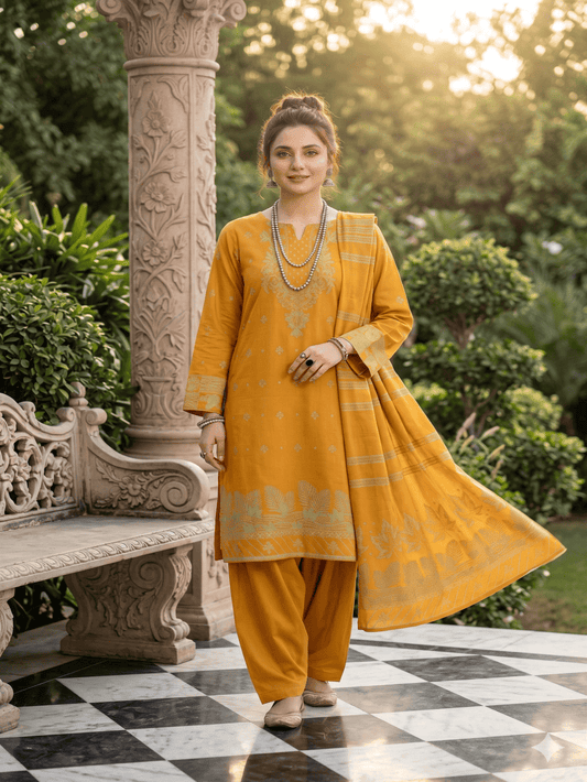 Jacquard Brosha Lawn 3 Piece Suit Unstitched