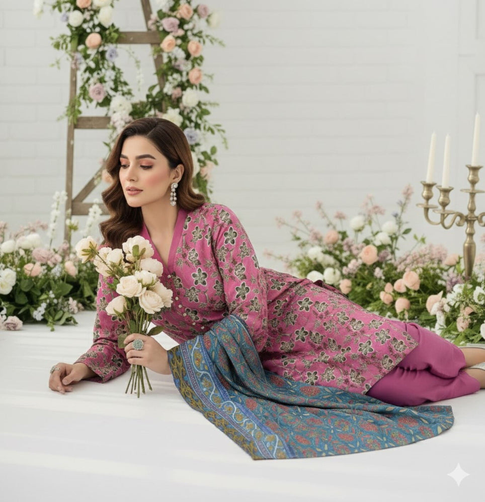 Unstitched Printed Lawn 3 Piece