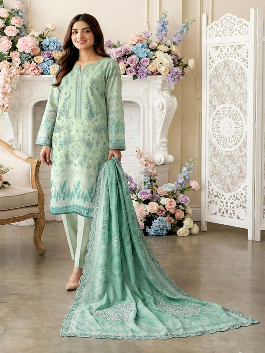 Unstitched Embroidered Digital Print Lawn 3 Piece