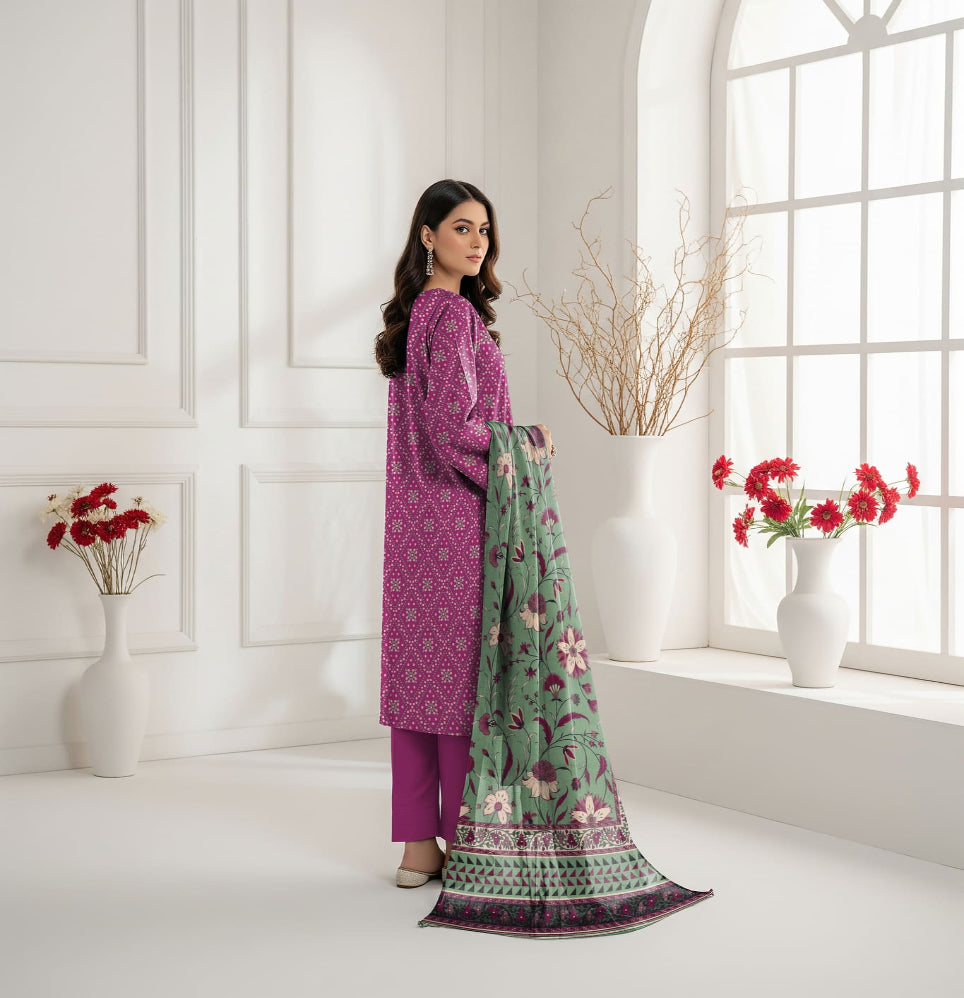 Unstitched Printed Lawn 3 Piece