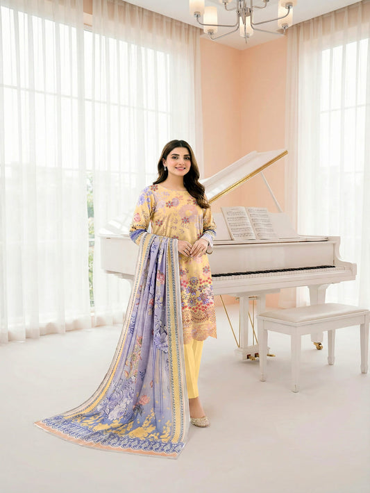 Unstitched Embroided Lawn Print 3 Piece