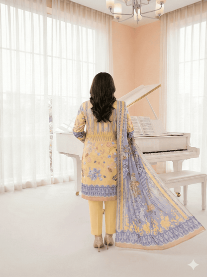 Unstitched Embroided Lawn Print 3 Piece