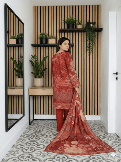 Unstitched Digital Printed Lawn 3 Piece